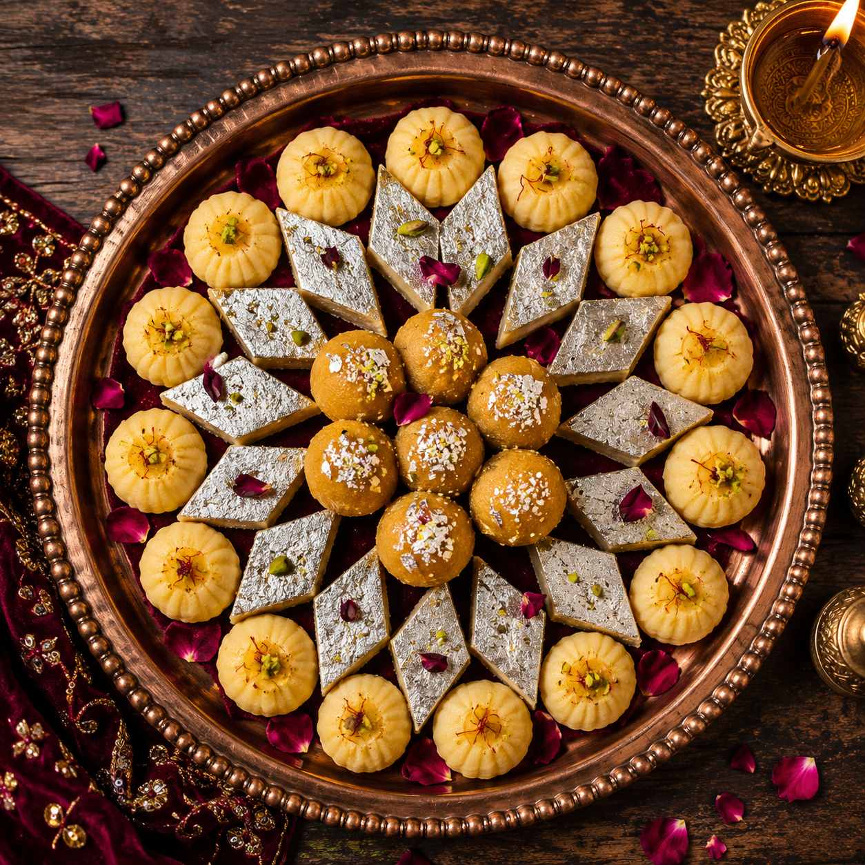 Traditional Rajasthani Mithai in Copper Thali